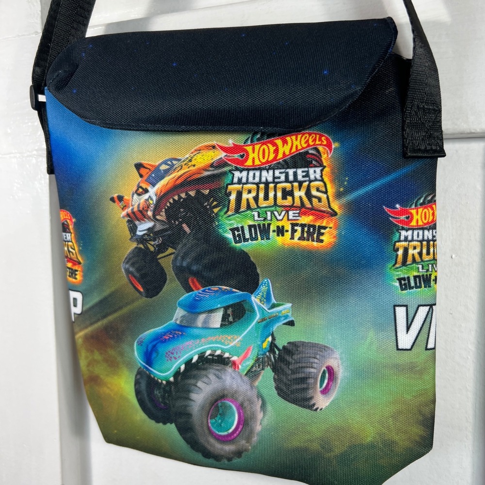 Hot Wheels Monster Trucks Live Glow-N-Fire VIP Crossbody Bag Black Messenger